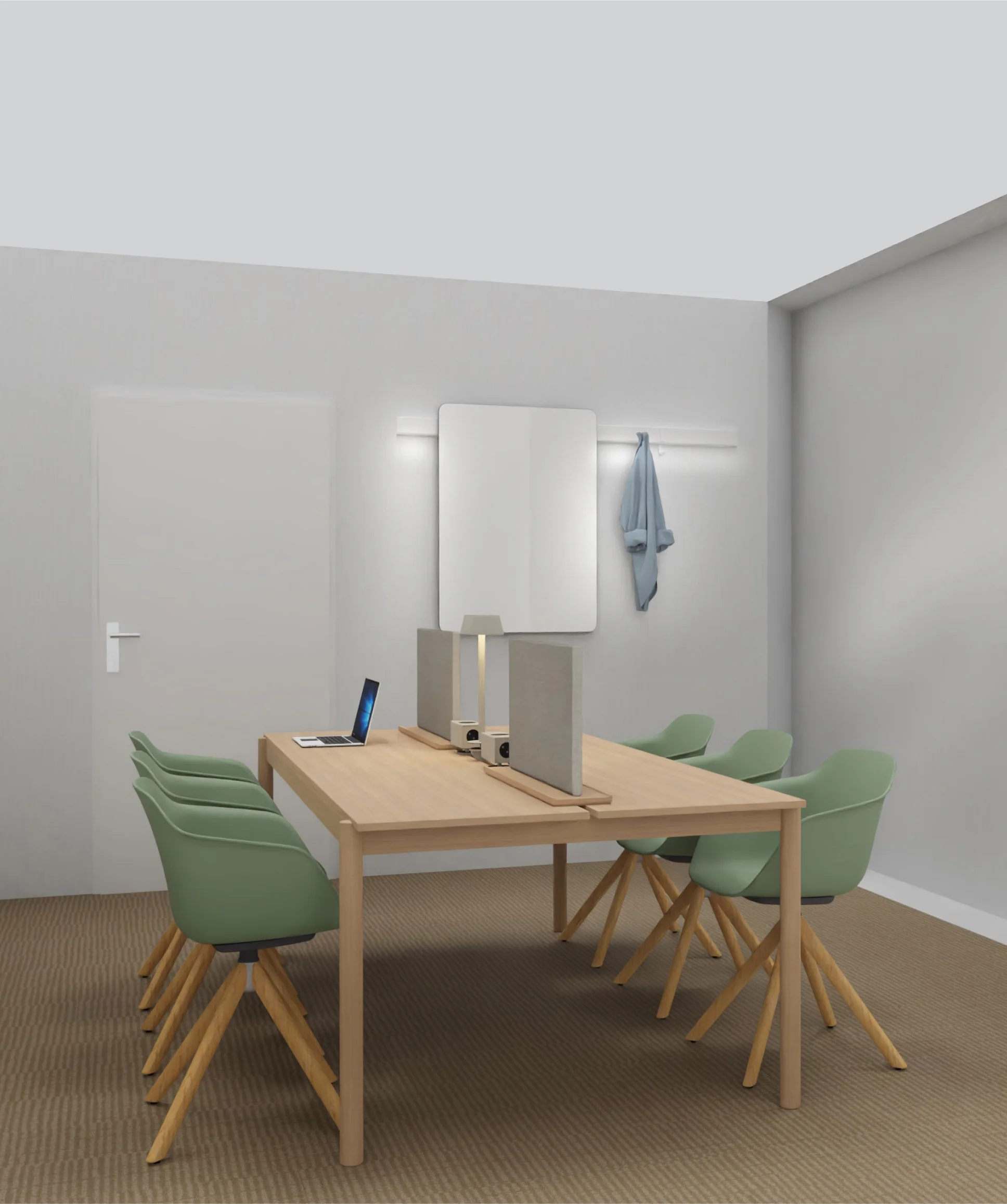 Modernes, minimalistisch eingerichtetes Besprechungs- oder Beratungszimmer. #hauszumwald #coworkingbadwörishofen. #coworking